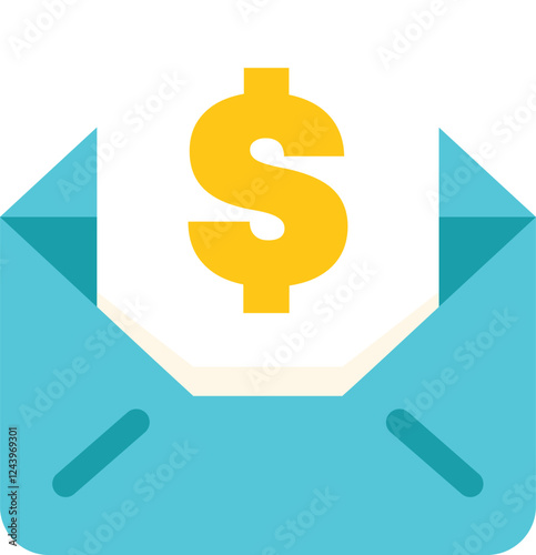 Open mail envelope containing dollar sign, depicting receiving payment or sending money