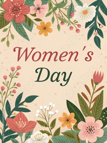 Women's Day Typography Floral Border: International Women's Day Poster