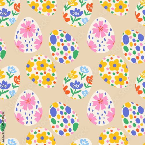 Vector seamless pattern with easter eggs. Colorful background with decorated eggs