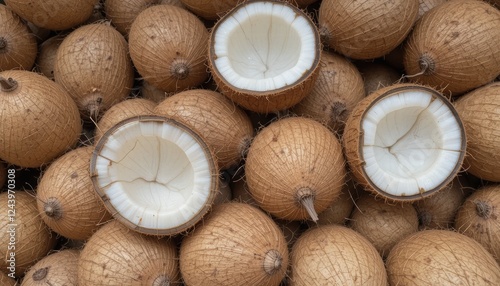 Photo of a pile of cleaned coconuts photo