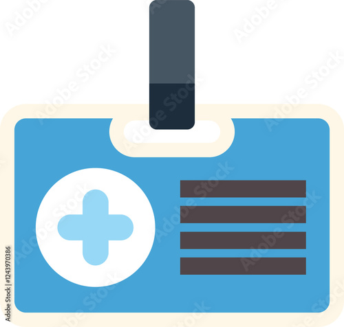Healthcare worker identification card featuring cross symbol and name tag lines, hanging from lanyard, ideal for medical and healthcare industry projects
