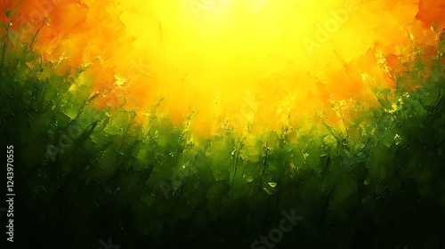Golden Sunlight Illuminates Lush Green Field of Flowers