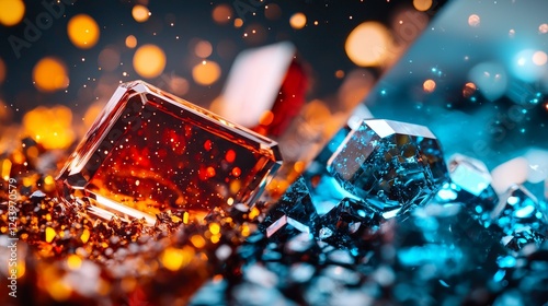 Vibrant Gemstones Surrounded by Sparkling Light Effects photo