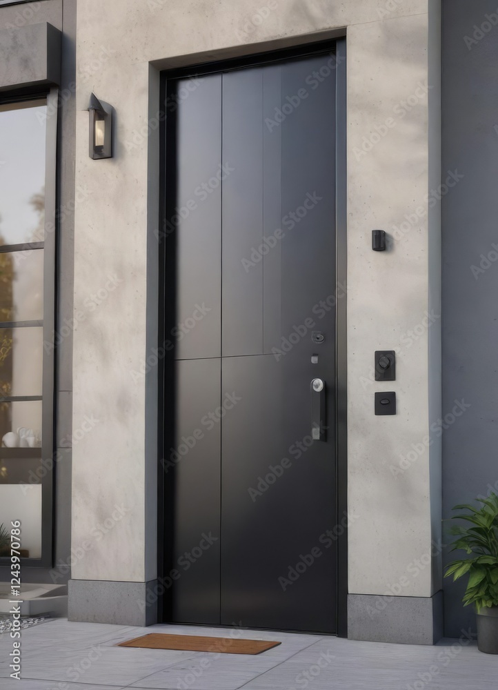 Fototapeta premium Modern house with sleek metal key in front door, door, urban, metal