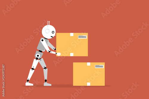 Robot courier delivering a parcel to a customer's house