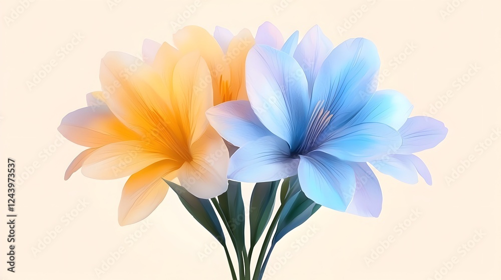 Fototapeta premium Soft Pastel Blooms in Yellow and Blue Against a Light Background