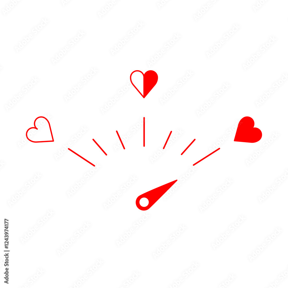 Fototapeta premium Love meter in speedometer design, vector illustration with high score on the white background
