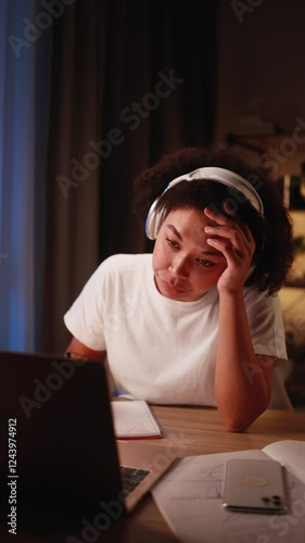 Boring tired young student or freelancer  falling asleep during study or work at home workplace at late night Stressed female exhausted from remote distance work or education and hard program indoors