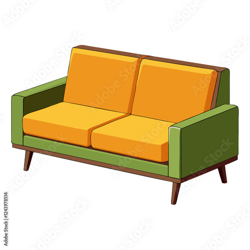 This office sofa features a contemporary design with a combination of green and orange upholstery. It is positioned against a plain white backdrop, highlighting its modern style