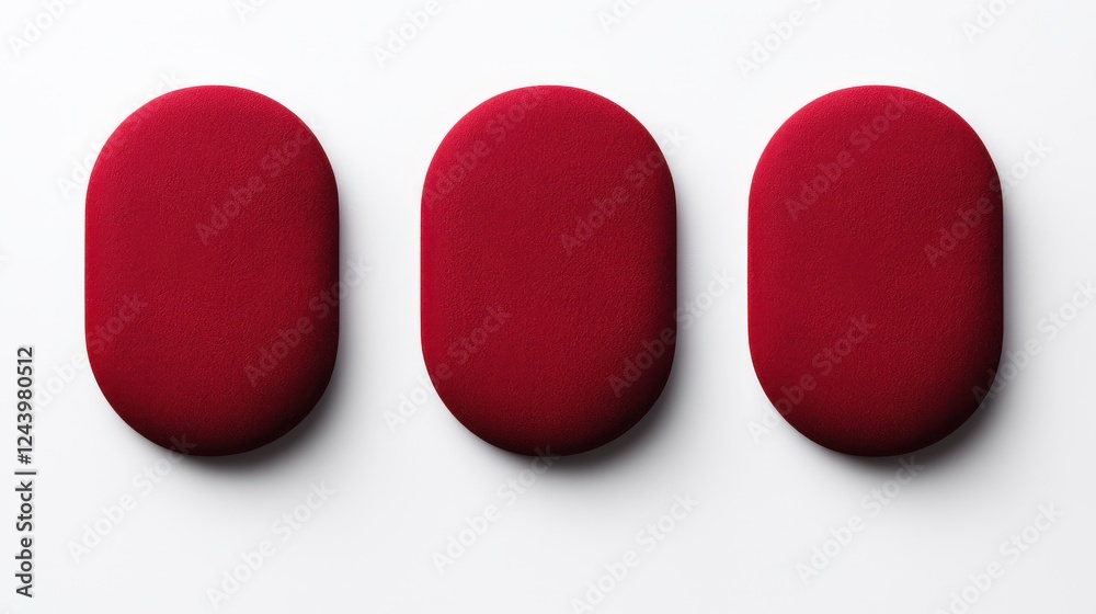 Set of Three Red Circular Tablets on White Surface for Clean and Minimalist Aesthetic in Product Photography Set of Three Red Circular Tablets on White Surface for Clean and Minimalist Aesthetic in Product Photography
