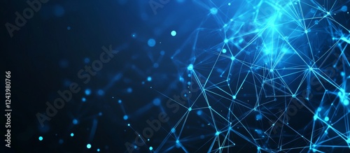Abstract blue network, digital connection, glowing nodes, dark background, tech website