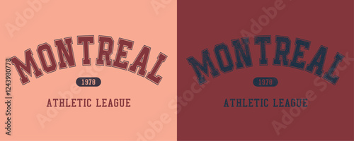 Montreal Athletic League 1978 retro college varsity typographic vector graphic.