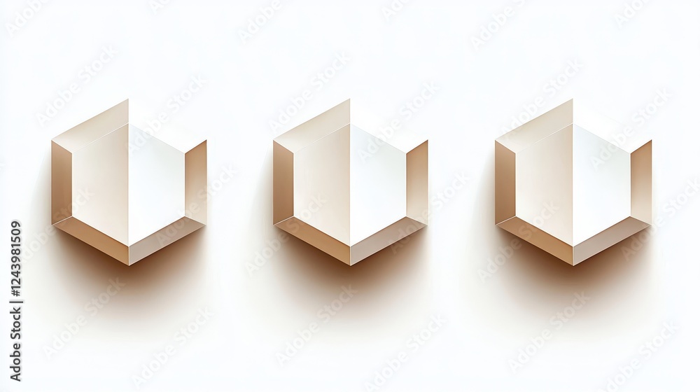 Set of Three Hexagonal Pill Shapes with Pearl-like Finish on Soft Background Set of Three Hexagonal Pill Shapes with Pearl-like Finish on Soft Background