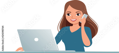 Young professional woman working and talking on phone