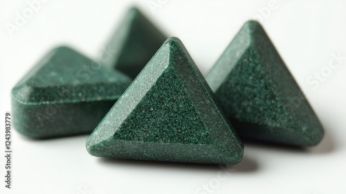 Green Triangular Pills Set with Three Different Perspectives for Stock Photo Use