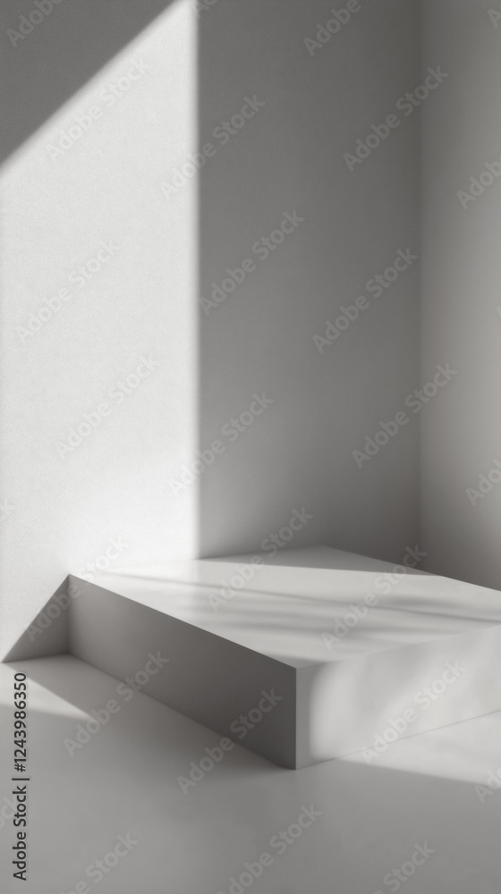 Fototapeta premium Minimalist light-colored podium with angular shadow