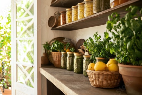 Wallpaper Mural Glass jars of home-canned food arranged on shelves in a farm house, Homesteading concept, prepping canning farming , clean eating vegetable harvest Torontodigital.ca