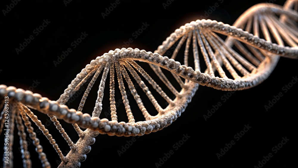 Detailed Close-Up of DNA Helix Structure with Shimmering Lights Effect Detailed Close-Up of DNA Helix Structure with Shimmering Lights Effect