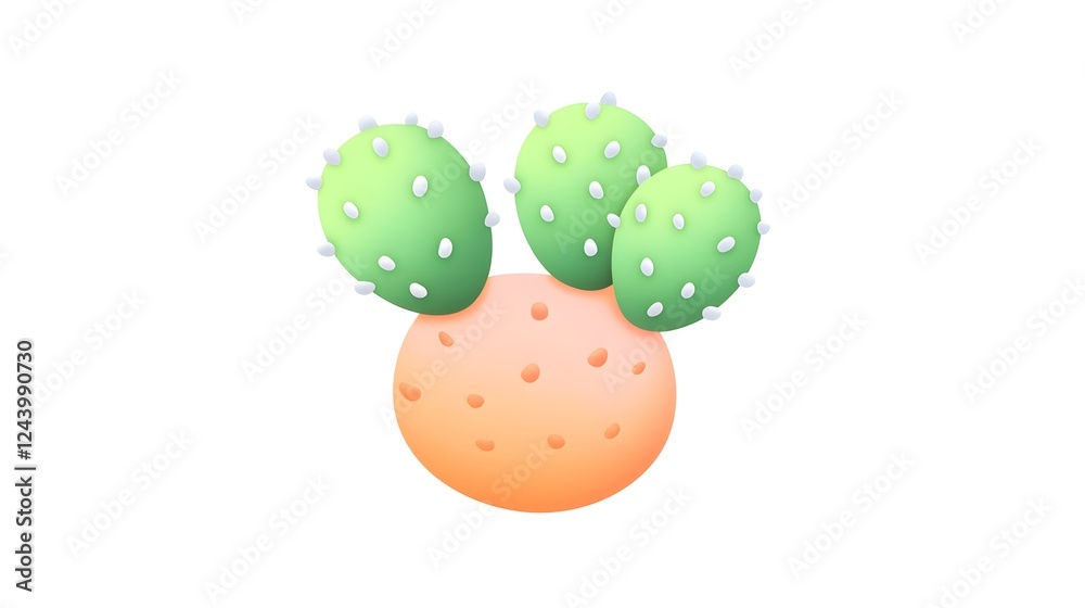 Obraz premium Colorful cartoon cactus with round base and spiky green pads