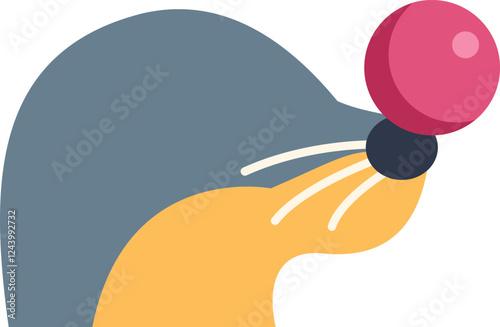 Circus seal balancing a red ball on its nose, performing a trick