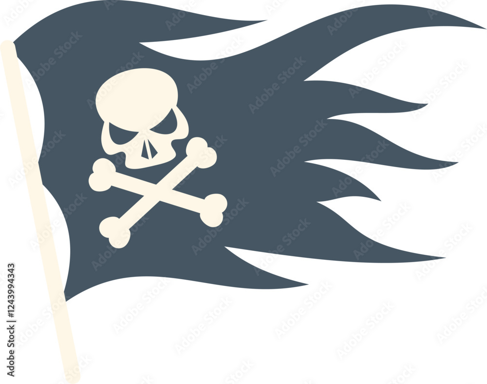 Fototapeta premium Waving pirate flag with skull and crossbones, symbolizing danger, piracy, and rebellion