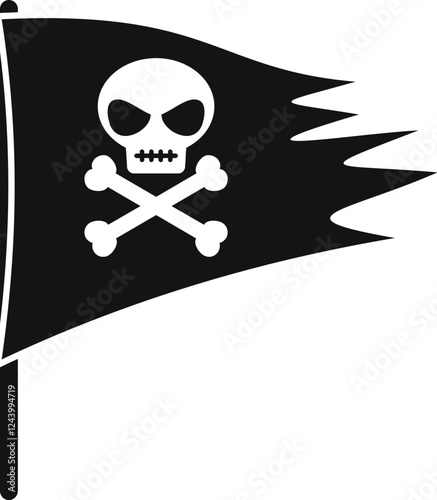 Simple black pirate flag waving in the wind with skull and crossbones