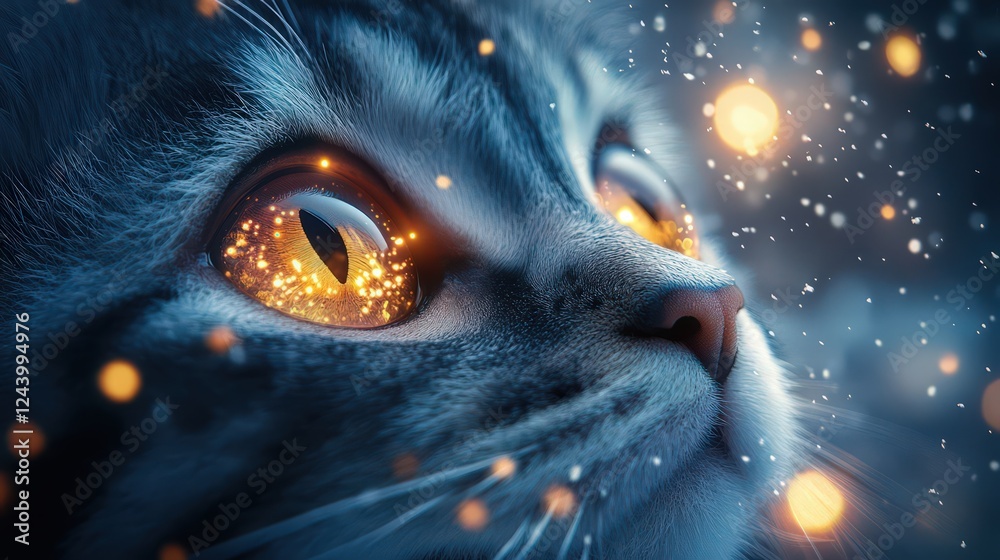 Fototapeta Cat with Christmas Lights