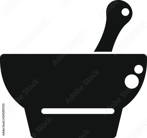 Black silhouette of mortar and pestle, used for grinding ingredients in cooking or medicine preparation