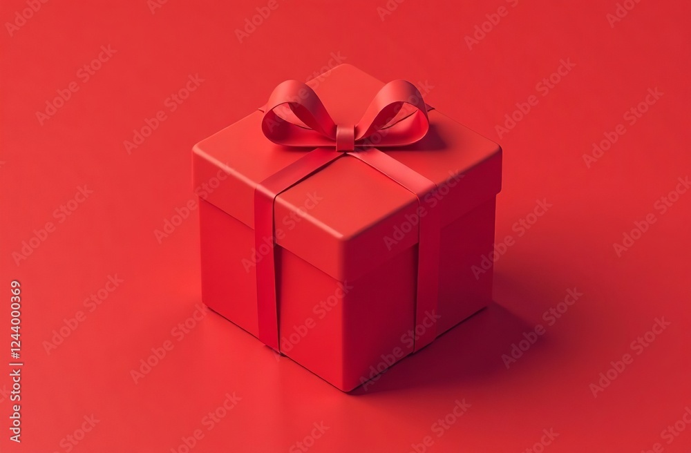 Fototapeta premium Red Gift Box with Ribbon Standing on red Background. AI-generated