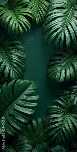 Lush green leaves creating a mystical atmosphere with deep shadows and vibrant textures in a serene setting. Sprint Sale background.