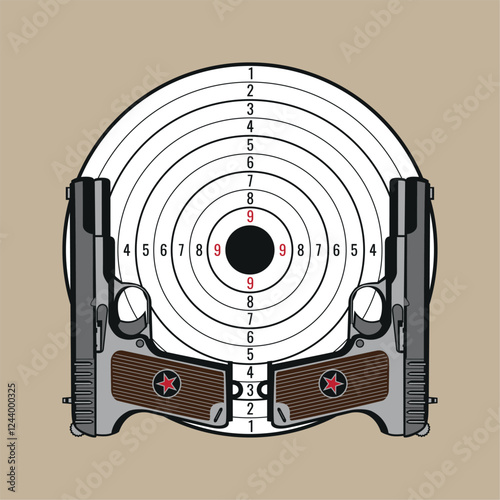 Old soviet Russian pistol TT, World War 2 handgun and Target.. Vector illustration