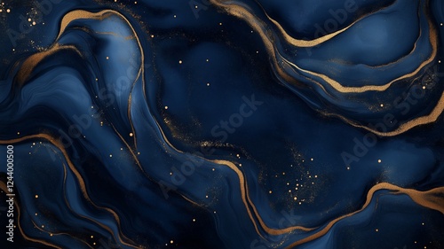 Paint texture background with marbled blue patterns and golden accents.