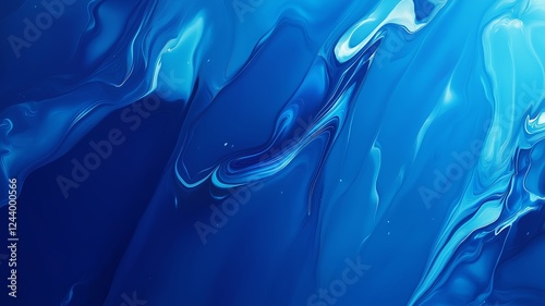 Marbled blue fluid acrylic painting creating a minimalist abstract backdrop with elegant swirls and curves.