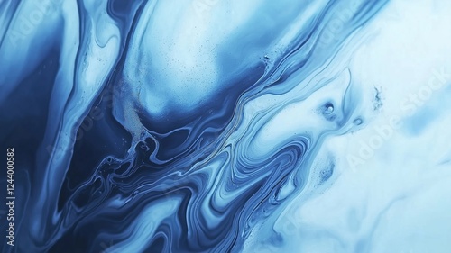 Acrylic painting in marbled blue tones showcasing modern abstract art techniques and flowing patterns.