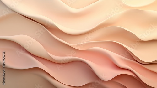 Abstract folded cloth silk background in soft mocha and apricot colors with gentle curves and layers for a serene aesthetic.