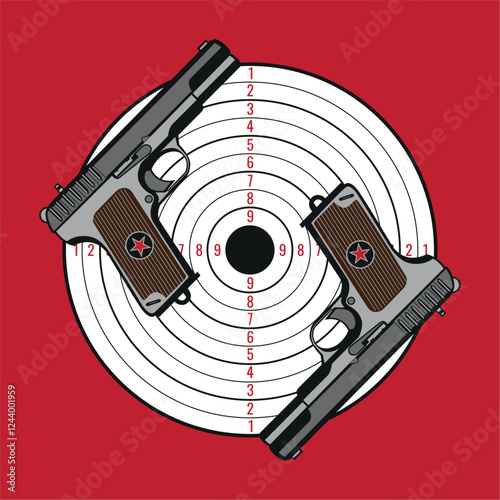 Old soviet Russian pistol TT, World War 2 handgun and Target.. Vector illustration