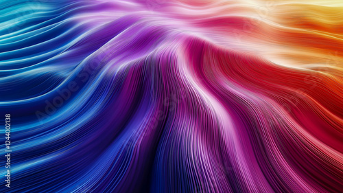 Background wallpaper, Smooth gradient waves in vibrant sunset colors with purple and blue shades showcasing soft lighting effects 