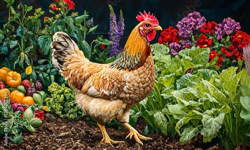 Wallpaper Mural Colorful Chicken Roaming in a Vibrant Vegetable Garden Torontodigital.ca