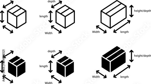 Size of a corrugated shipping box icon , vector illustration