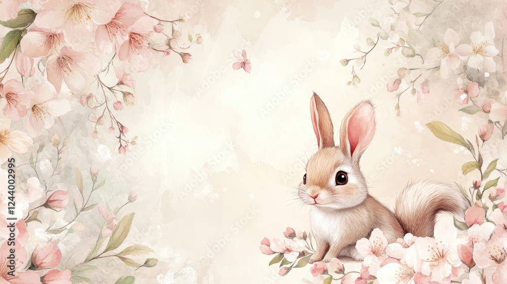 Charming Rabbit Among Delicate Flowers in a Serene Spring Setting Charming Rabbit Among Delicate Flowers in a Serene Spring Setting