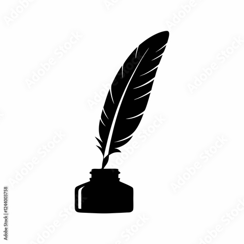 Quill and Ink Bottle Vector Silhouette.