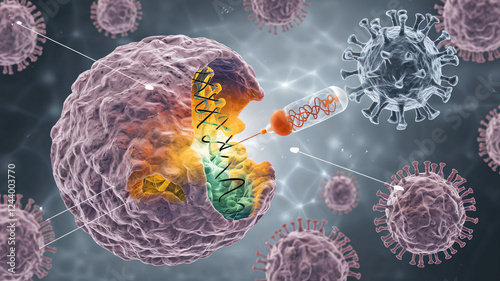 Gene Therapy and Virus Interaction - Biotechnology & Medical Science Concept