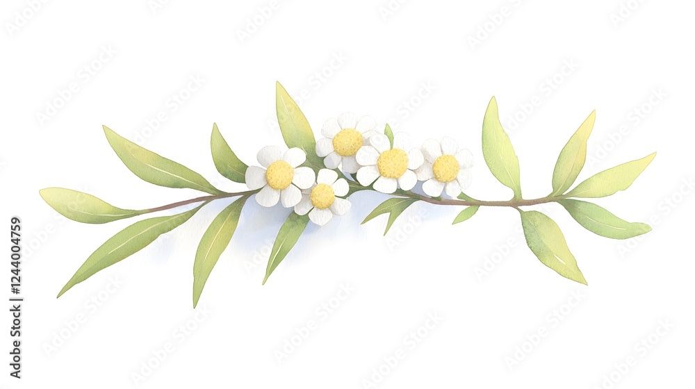 Fototapeta premium Delicate Floral Arrangement with Green Leaves on White Background