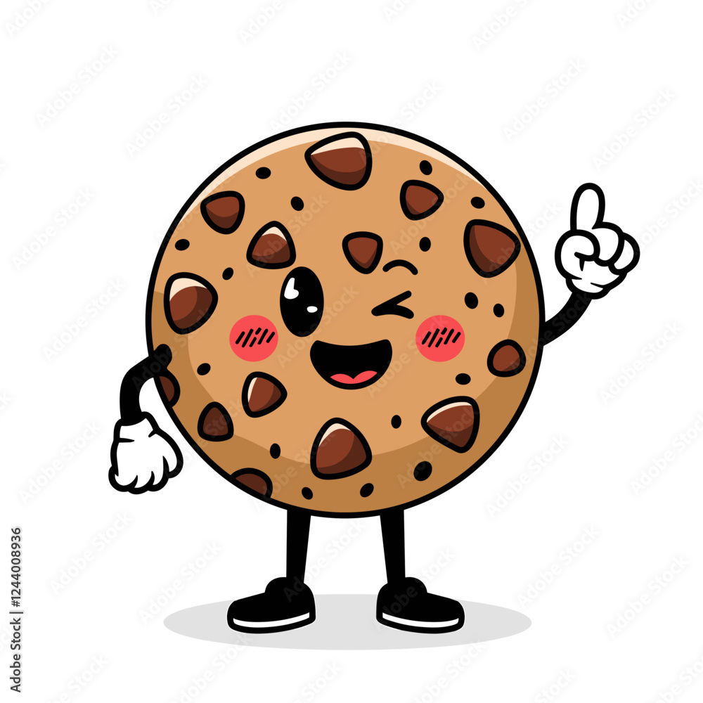 Obraz premium Cute Kawaii Chocolate Chip Cookie Illustration