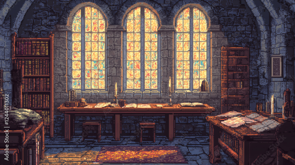 Obraz premium Medieval Castle Scriptorium with Illuminated Manuscripts