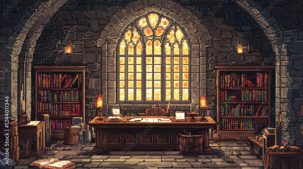 Obraz premium Medieval Castle Scriptorium with Illuminated Manuscripts