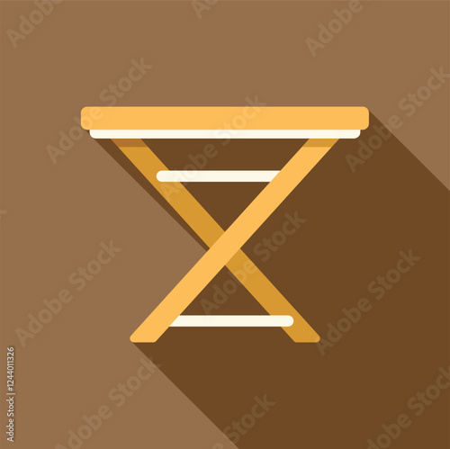 Simple folding table icon on brown background, symbolizing portable furniture for outdoor events, picnics, or compact spaces