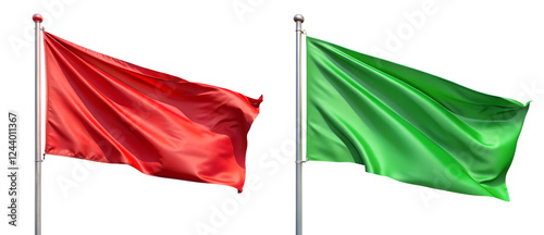 red flag and green flag on the white background
