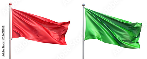 red flag and green flag on the white background