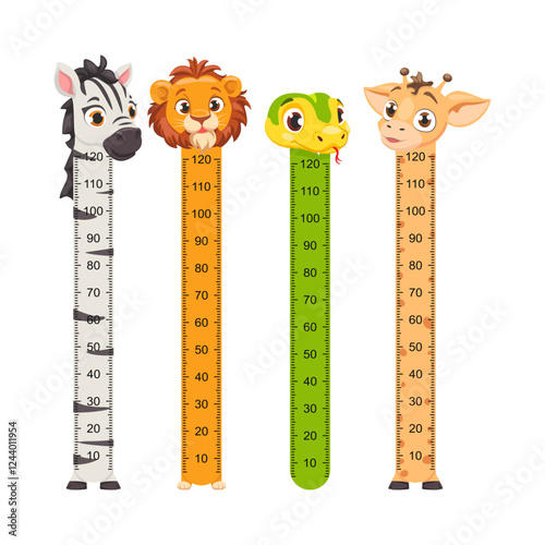 Kids Height Chart. Wall Stickers for children height measurement with Zebra, Lion, Snake, Giraffe.